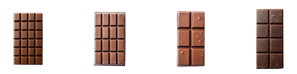 Fototapeta premium Set of chocolate bar top view cutout. Isolated chocolate bar isolated on transparent background
