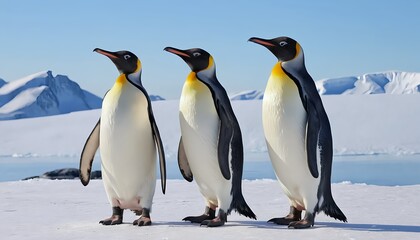 Obraz premium Three King Penguins in Antarctica