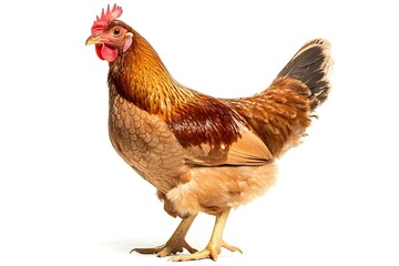 Fototapeta premium Full body of brown chicken hen standing isolated