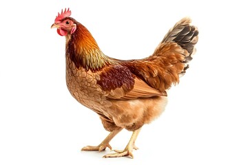 Fototapeta premium Full body of brown chicken hen standing isolated