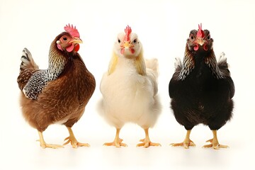 Fototapeta premium Trio of Chickens: A Captivating Portrait in Isolation