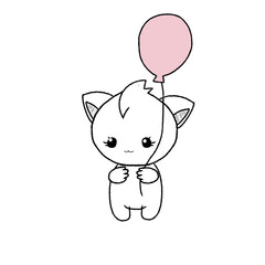 Cute Kawaii style fantastic character with pink balloon