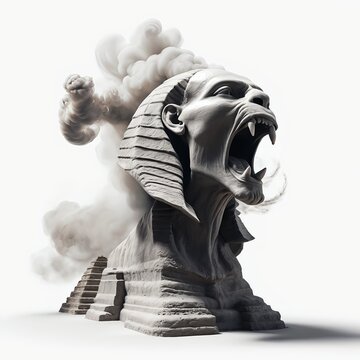 Roaring Sphinx Emerging from Smoke