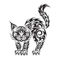 Tribal black and white winged cat illustration