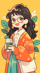 Girls with coffee relax May 4th Youth Day youth illustration