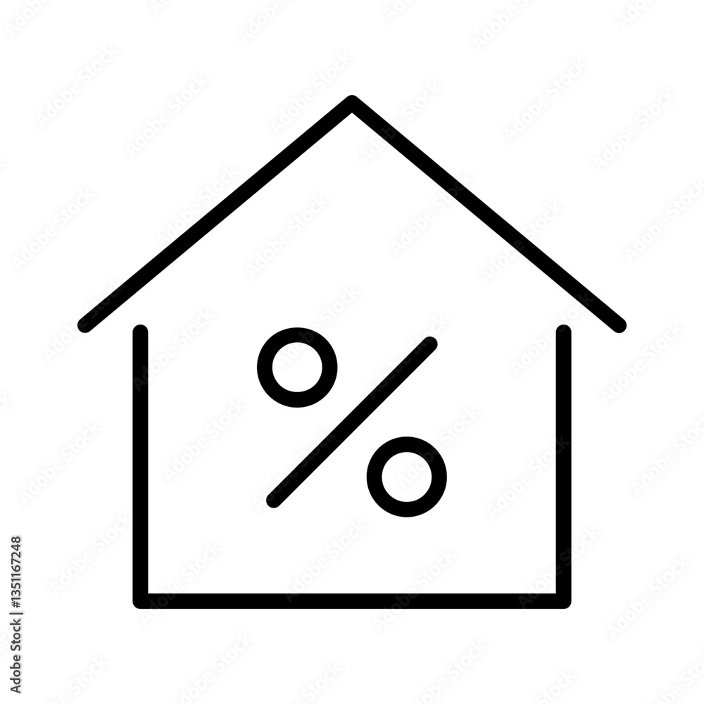 Poster black single mortgage rate line icon, simple house shape commercial financial business flat design c