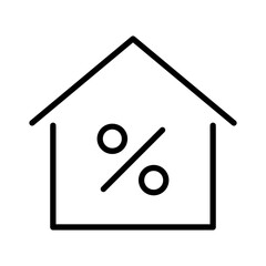 Black single mortgage rate line icon, simple house shape commercial financial business flat design concept vector for app ads web banner button ui ux interface elements isolated on white background