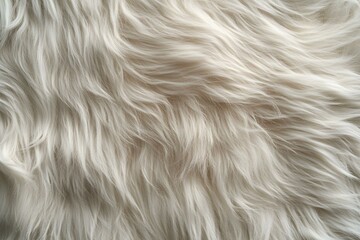 A close-up view of soft, fluffy white short fur texture, showcasing the gentle waves and strands of hair. The fur appears plush and inviting, suitable for backgrounds or textile designs