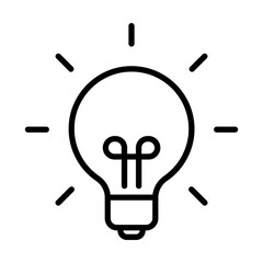 Single black brilliant idea line icon, simple shinning lightbulb flat design illustration pictogram, infographic vector for app web banner button ui interface elements isolated on white background