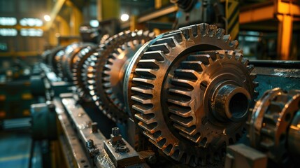 Industrial Machine Gears Close Up