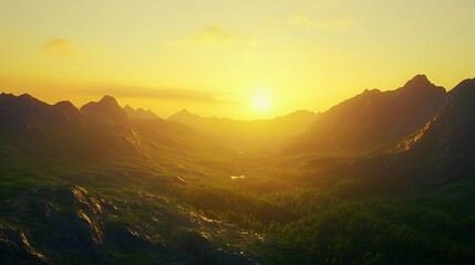 Golden sunset lights majestic mountain peaks images © HemaRani