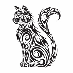 Tribal black and white cat vector illustration
