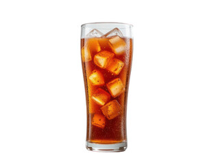 A refreshing soda drink in a sleek glass with ice cubes isolated on transparent background