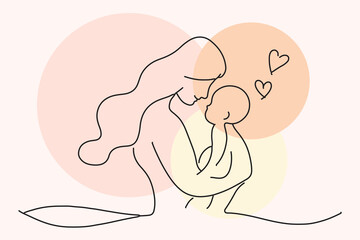 Minimalist Mother's Day Line Art – Mom and Baby Love Illustration