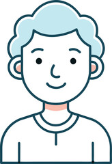 Minimalist Line Drawing of Smiling Boy with Curly Hair, A simple line drawing of a smiling boy with curly hair, representing youth, happiness, and friendliness.
