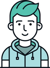 Minimalist Line Drawing of Smiling Boy in Hoodie, A simple line drawing of a smiling boy wearing a hoodie, conveying a friendly and youthful vibe.
