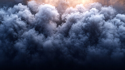 Majestic cloudy sky illuminated by the soft glow of the sun in the background creating a beautiful harmony of light and nature's elements.