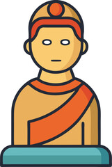Flat Illustration of Classical Statue Bust with Sash, A flat design illustration of a classical statue bust wearing a sash, symbolizing historical and artistic significance.
