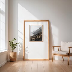 Modern Minimalist Interior with Framed Landscape Print