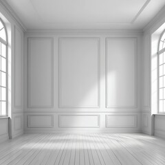 Empty White Room with Classic Molding and Hardwood Floor