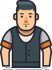 Flat Illustration of Man in Casual Outfit, A flat design illustration of a man in a casual vest and t-shirt, exuding a relaxed yet stylish vibe.
