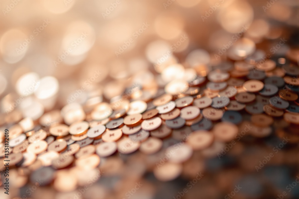 Aufkleber close-up of shimmering golden sequins with a blurred bokeh background. warm tones create a luxurious