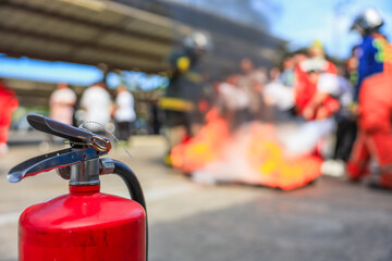 Company employees are undergoing basic fire extinguishing training, fire extinguisher use, safety week, fire prevention, loss prevention,