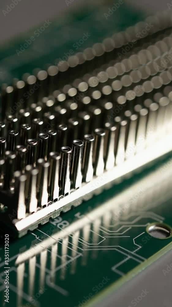 Aufkleber closeup sequence of circuit board connectors highlighting metal pin alignment and shine dynamics