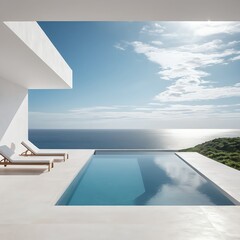 Obraz premium Modern Minimalist Poolside Oasis with Ocean View