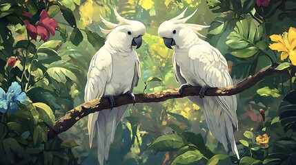 Graceful cockatoos resting on branches images