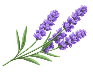 Fototapeta premium Lavender Sprig, Purple Flowers, Isolated on White