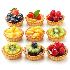 Delicious sweet pastries with fresh berries and mint