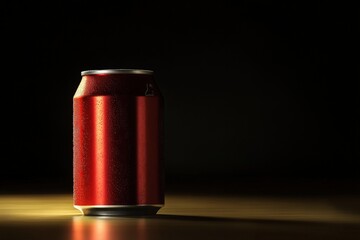 A Shiny Red Soda Can Covered In Small Water Droplets