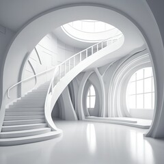 Modern White Spiral Staircase in Futuristic Architecture