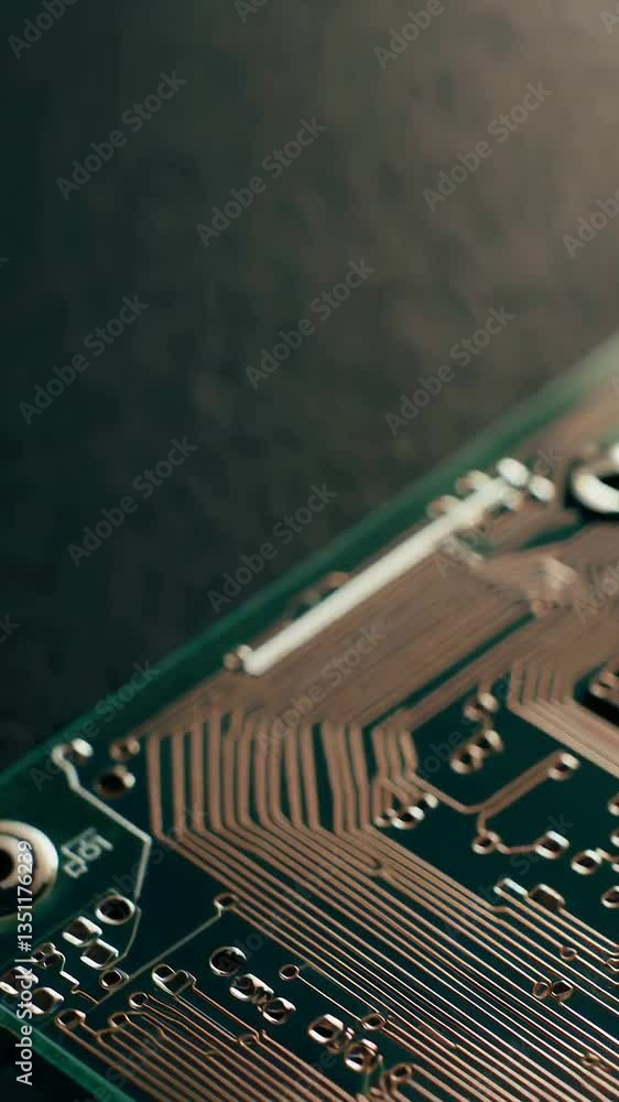 Poster macro view of circuit board detailing dynamic electrical pathways and intricate designs