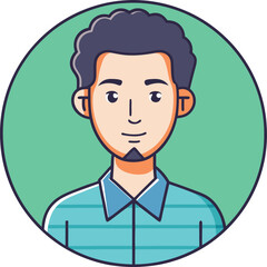 Cartoon Young Man with Curly Hair and Shirt, A cartoon character of a young man with curly hair, wearing a shirt, ideal for representing a casual, friendly vibe.
