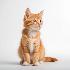 Obraz premium Adorable Ginger Kitten on White Background