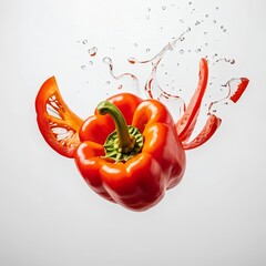 Red Bell Pepper Splashing in Water