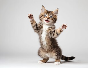 Playful Maine Coon Kitten Standing on Hind Legs