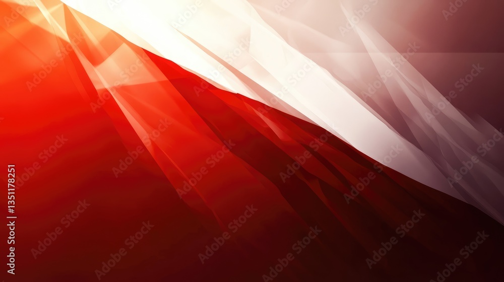 Poster abstract red and white wave patterns create a dynamic visual effect, suggesting movement and energy