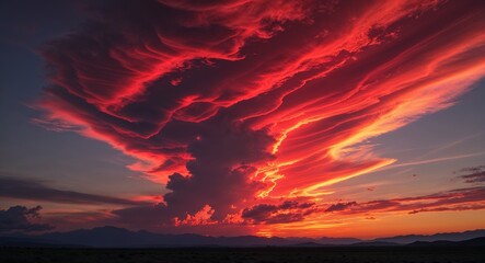 Dramatic sunset with blazing red and amber cloud formations