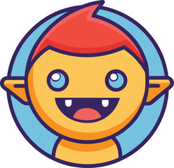 Cartoon character with red spiky hair, A cute cartoon character with spiky red hair and large eyes, featuring a friendly expression in a circular blue frame.
