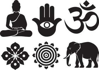 Buddha & Yoga Symbols Silhouette Vector Set