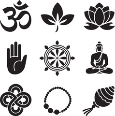Buddha & Yoga Symbols Silhouette Vector Set