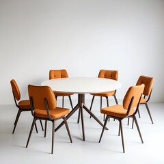 Modern Round Dining Table with Orange Chairs