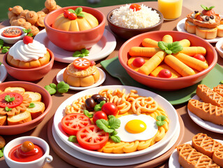 Fototapeta premium Healthy lunch delicious snacks Festival culture Breakfast dinner food illustration