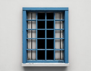 Blue Window with White Frame on White Wall