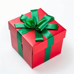 Fototapeta premium Red Gift Box with Green Ribbon