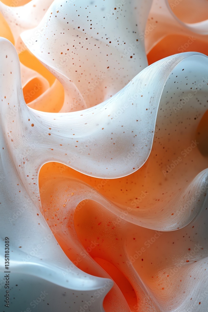 Poster abstract wavy forms with orange and white gradient and speckles