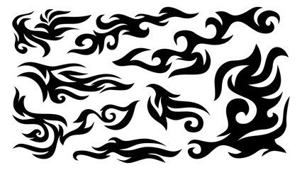 Fototapeta premium tribal fire symbol design. fire flame vector illustration. Flame decal. Tribal fire vinyl stickers for transportation. Burning element with curves for vehicle. y2k gothic flame stickers.